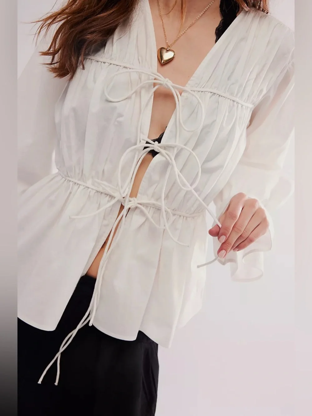 Free People Nigel Preston Poplin Cinched Top In White Size M